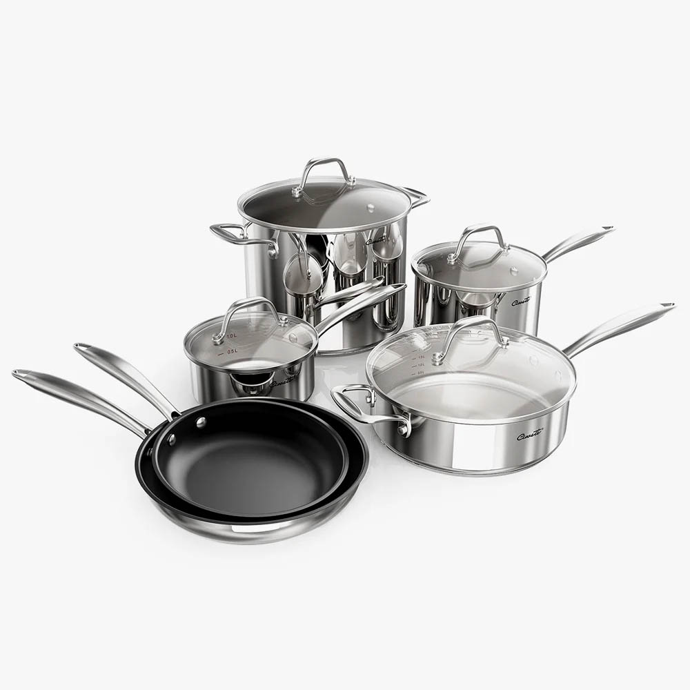 Bộ nồi inox Ciwete set 6 món (2 chảo chống dính, 1 quánh, 1 nồi chảo, 2 nồi)