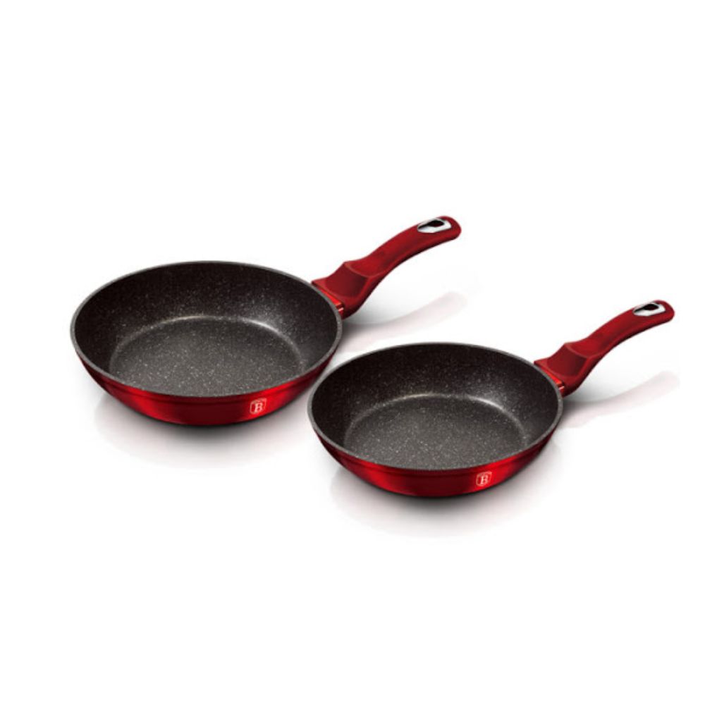 Bộ 2 chảo Berlinger Haus BH/1612NF 2pcs Frypan Set 22 - 26cm chống dính phủ đá màu đỏ - Metallic Line