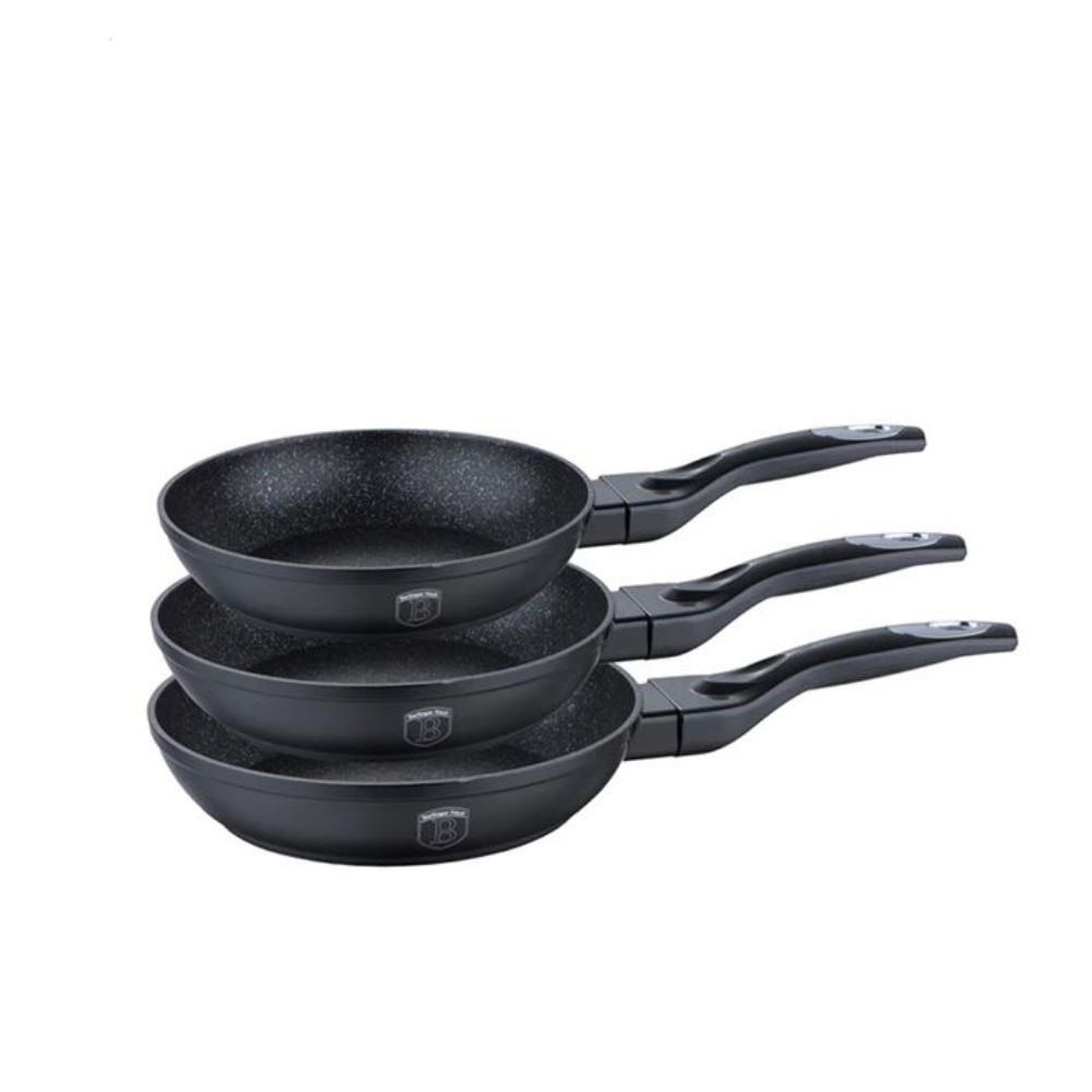Bộ 3 chảo Berlinger Haus BH/6158F 3pcs Frypan Set 20 - 24 - 28cm chống dính phủ đá màu đen - Black Rose Collection
