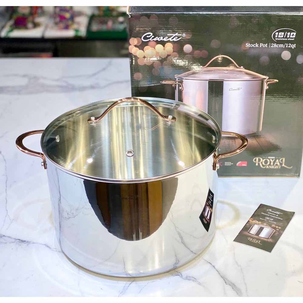 Nồi luộc gà Inox Ciwete Royal Knight Series 28cm vung kính