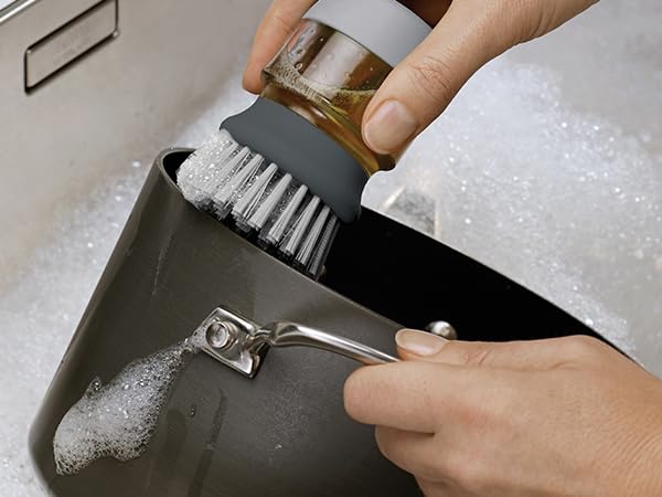 Dụng cụ rửa xoong nồi Joseph Joseph 85005 Palm Scrub™ - Bürste mit Geschirrspülmittel - Grau VE 6