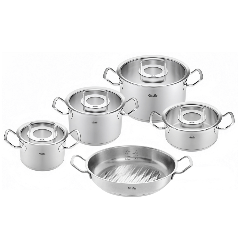 Bộ nồi Fissler Profi 5 món vung kính kèm chảo 2 quai 24cm made in Germany