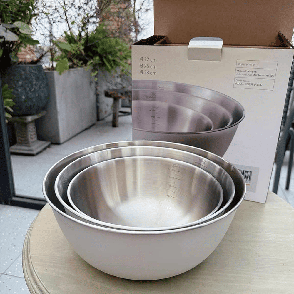 Set 3 âu trộn inox GKÖCH MYTY0810 (KT 22cm, 25cm và 28cm)