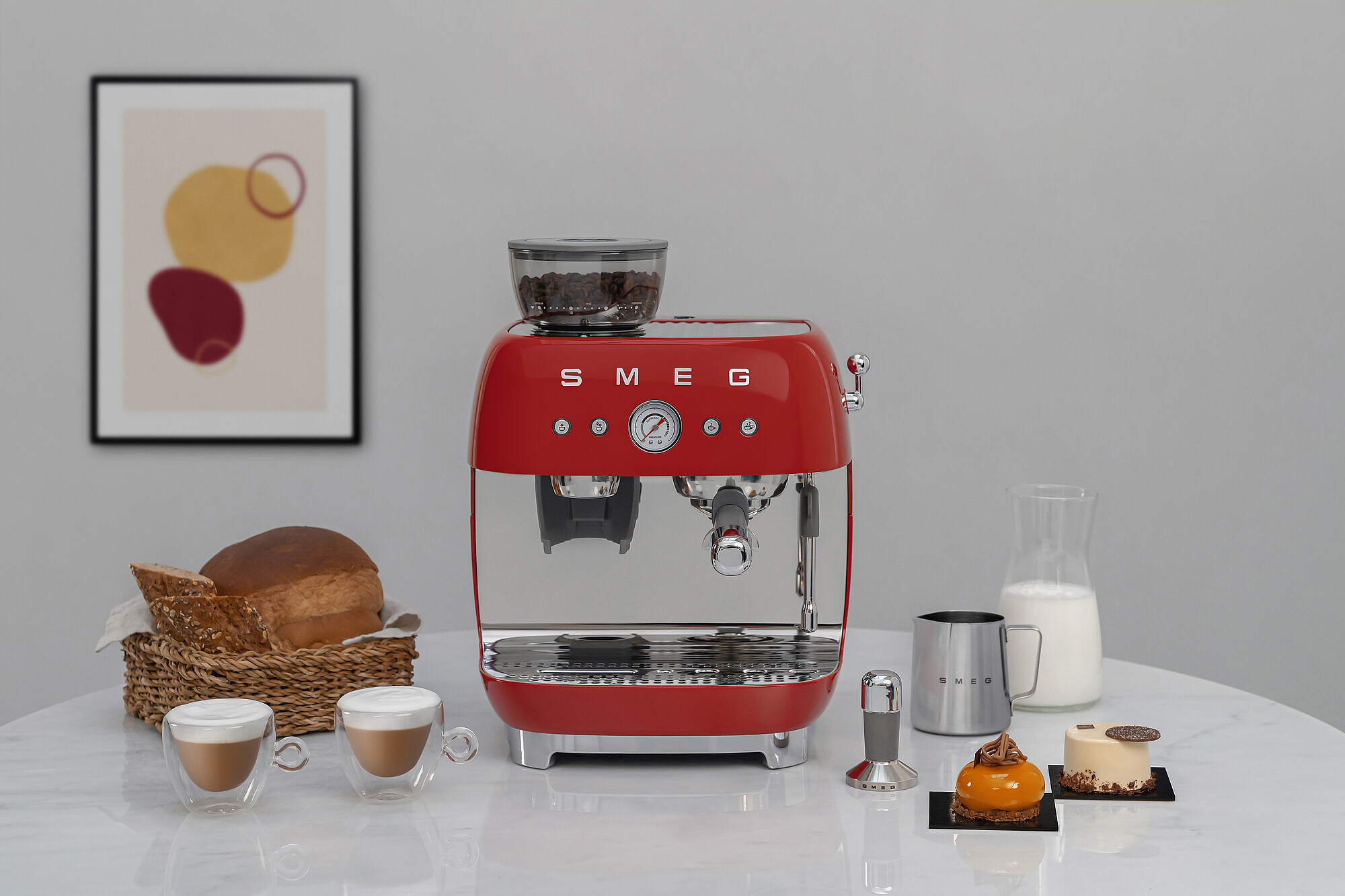 Máy pha cafe SMEG EGF03RDEU màu đỏ có kèm cối xay
