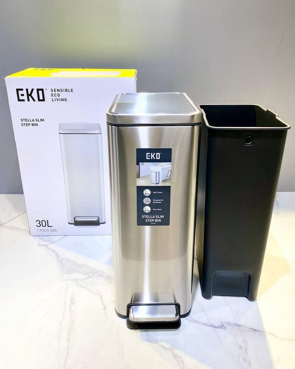 Thùng rác chống bám vân tay EKO Stella Slim Step EK9380MT-30L