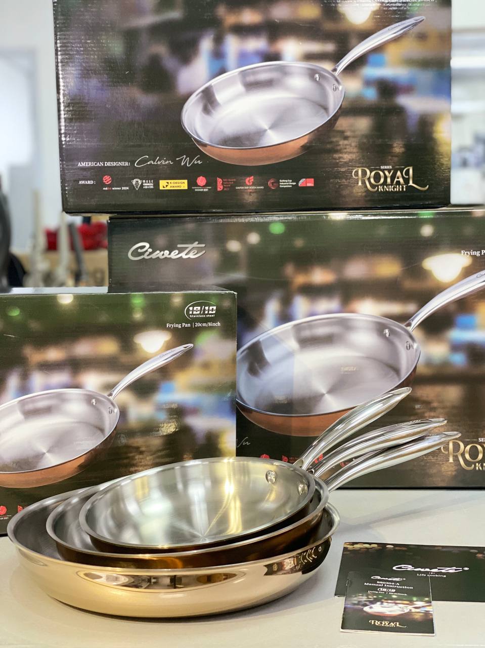 Chảo inox Ciwete series Royal Knight màu vàng đồng 24cm