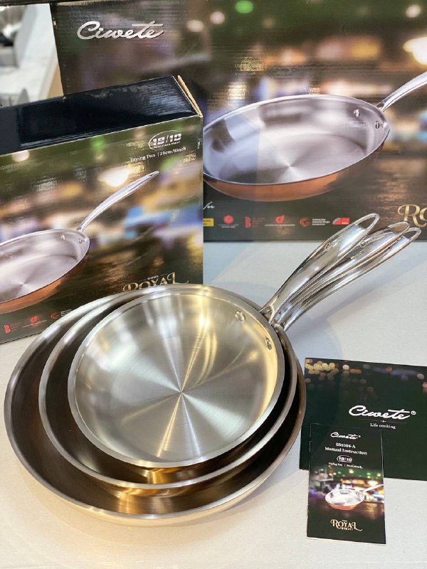 Chảo inox Ciwete series Royal Knight màu vàng đồng 24cm