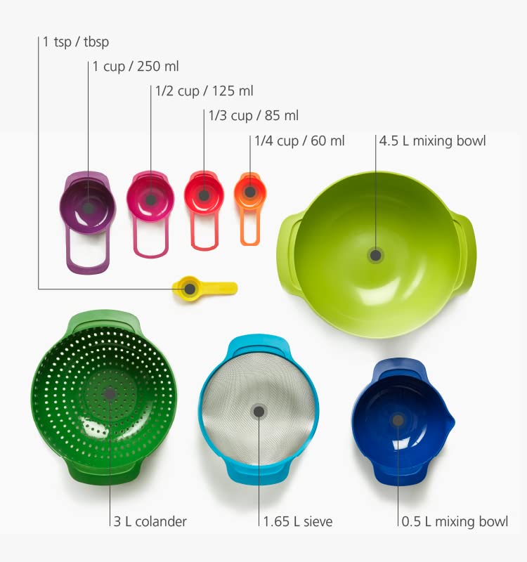 Set âu, rổ, đong Joseph Joseph 40076 Nest9 Plus - Opal