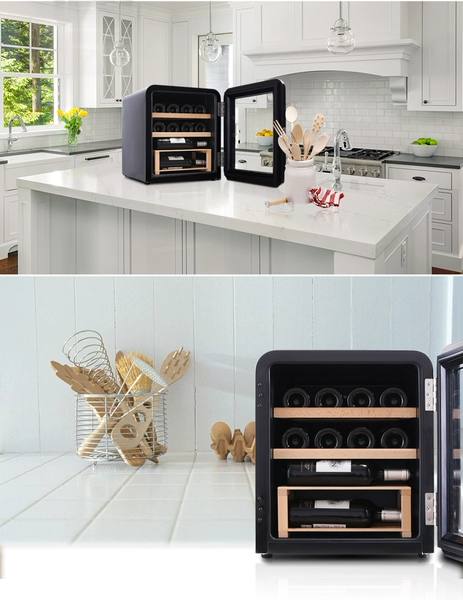 Tủ rượu HCK retro 48L - 17 chai màu đen có mặt kính