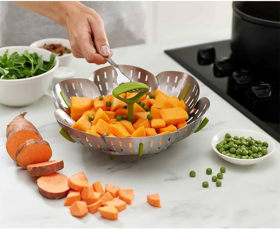 Xửng hấp Joseph Joseph 45033 Bloom™ Steel Zusammenklappbarer Dampfgareinsatz aus Edelstahl - Grün VE 4 (INOX)
