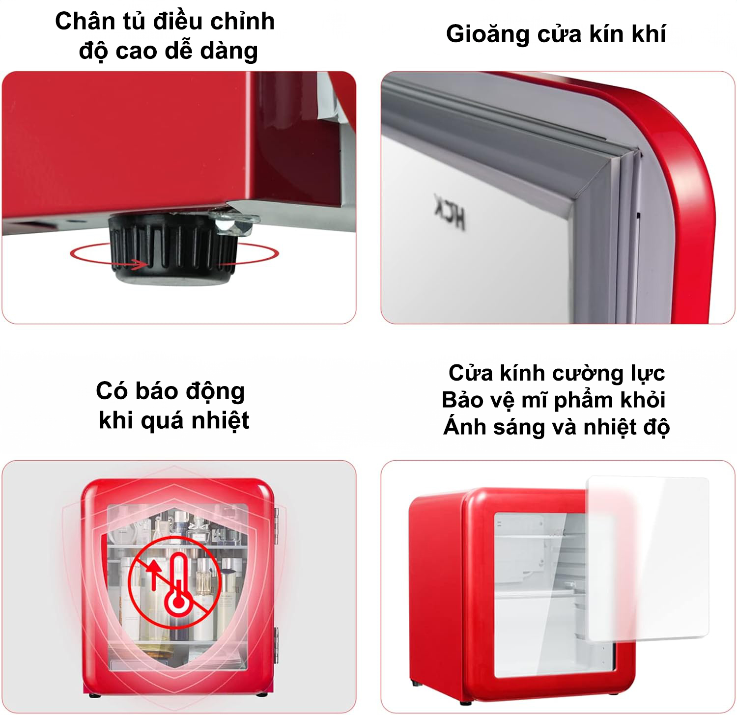 Tủ lạnh đựng mỹ phẩm & đồ uống HCK 48L màu đỏ có mặt kính