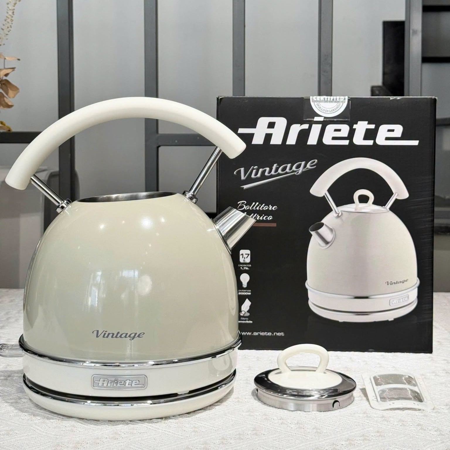 Ấm siêu tốc Ariete 00C287703AR0 1.7L màu kem