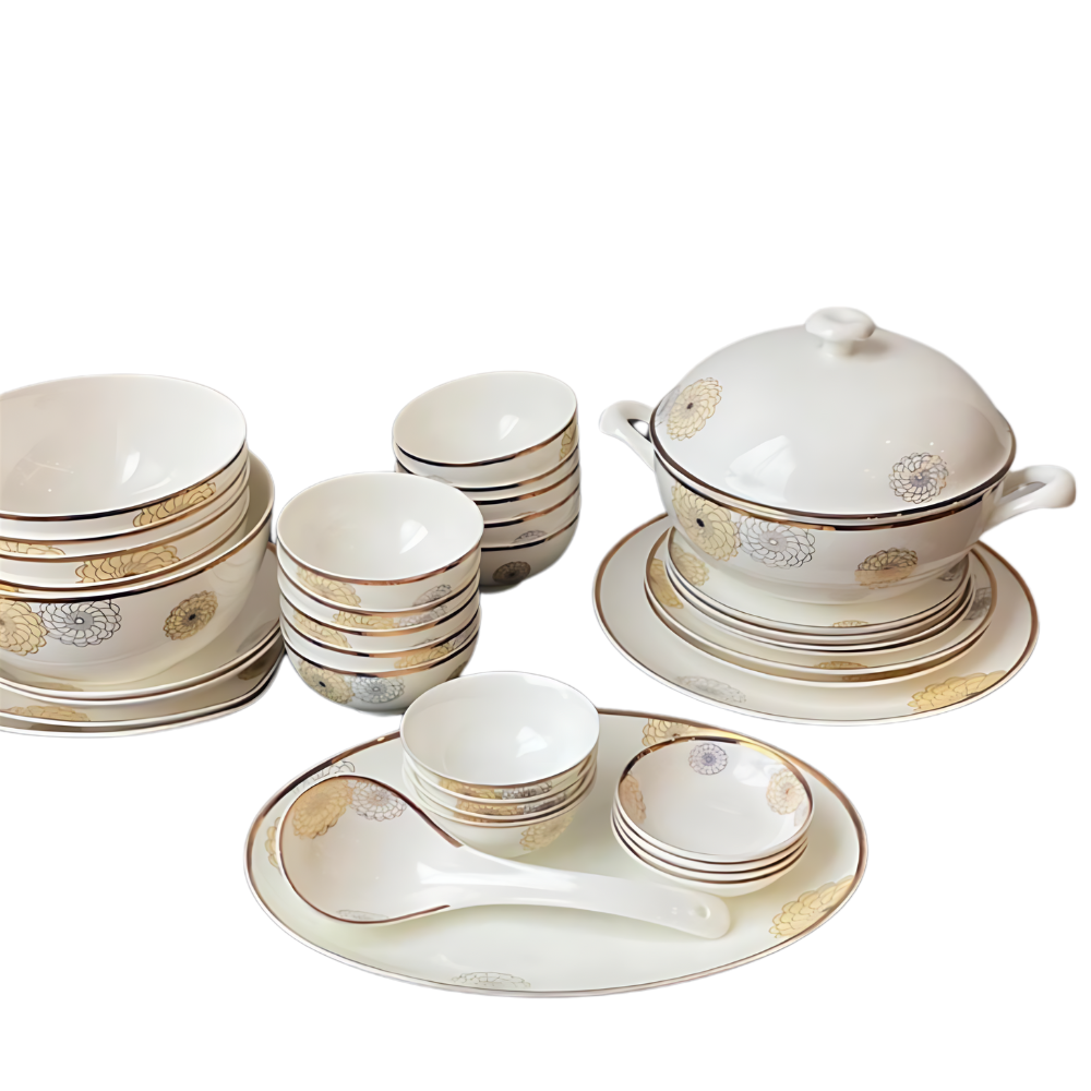 Bộ đồ ăn sứ xương hoa đồng tiền 50 sản phẩm