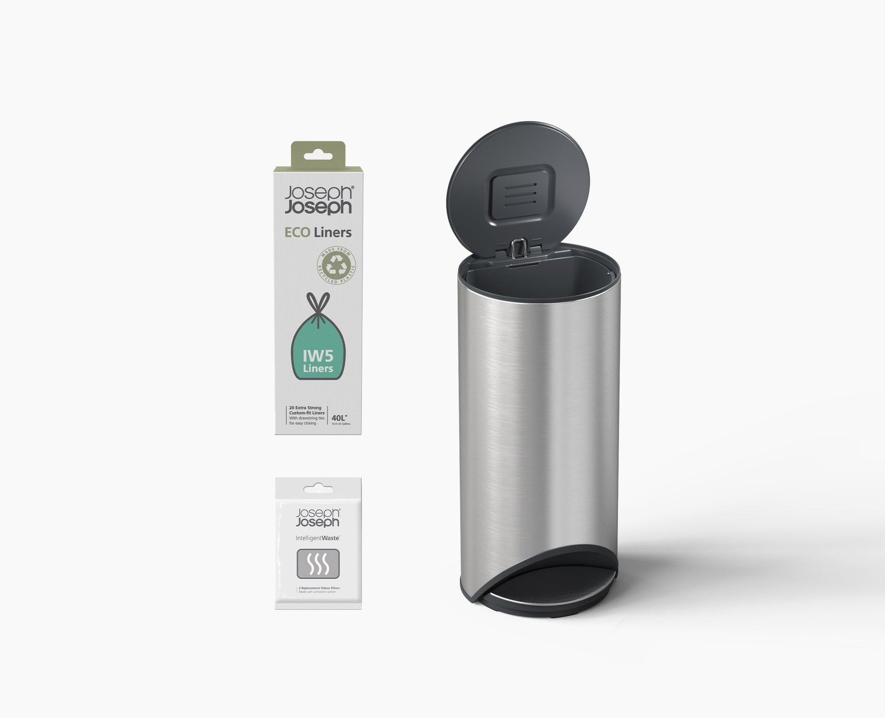 Thùng rác đạp chân Joseph Joseph Arc™ 30L Easy-push Pedal Bin 30150 màu bạc