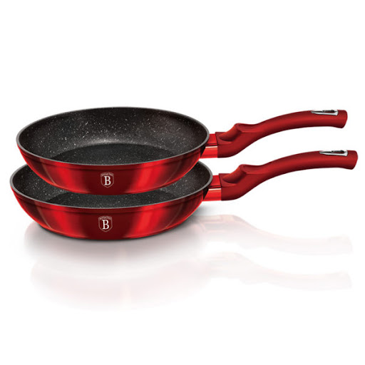 Bộ 2 chảo Berlinger Haus BH/1612NF 2pcs Frypan Set 22 - 26cm chống dính phủ đá màu đỏ - Metallic Line
