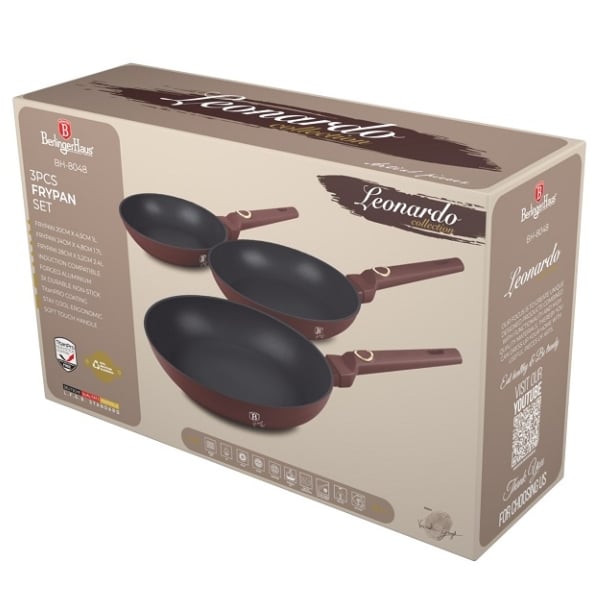 Bộ 3 chảo Berlinger Haus BH/8048 3pcs Frypan Set 20 - 24 - 28cm màu đỏ mận - Leonardo Collection