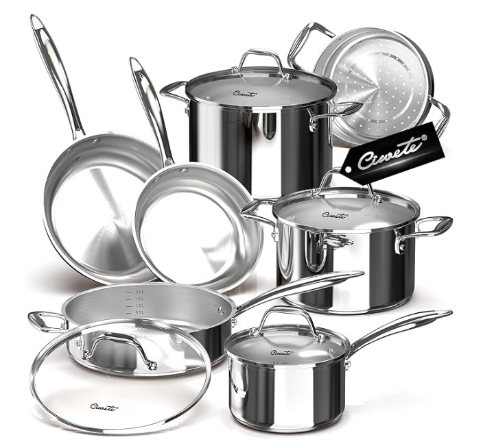 Bộ nồi inox Ciwete set 7 món ( 2 chảo inox, 1 quánh, 1 nồi chảo, 2 nồi, 1 xửng hấp)