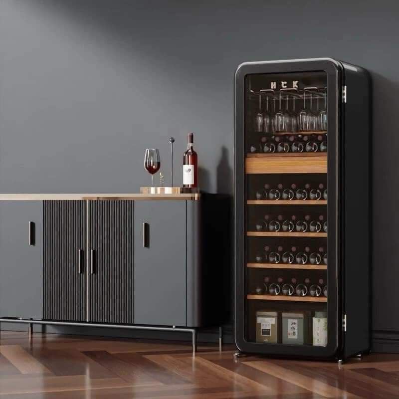 Tủ rượu cigar HCK SC-208RWA 208L Retro màu đen mặt kính (54 chai & 138 điếu cigar)