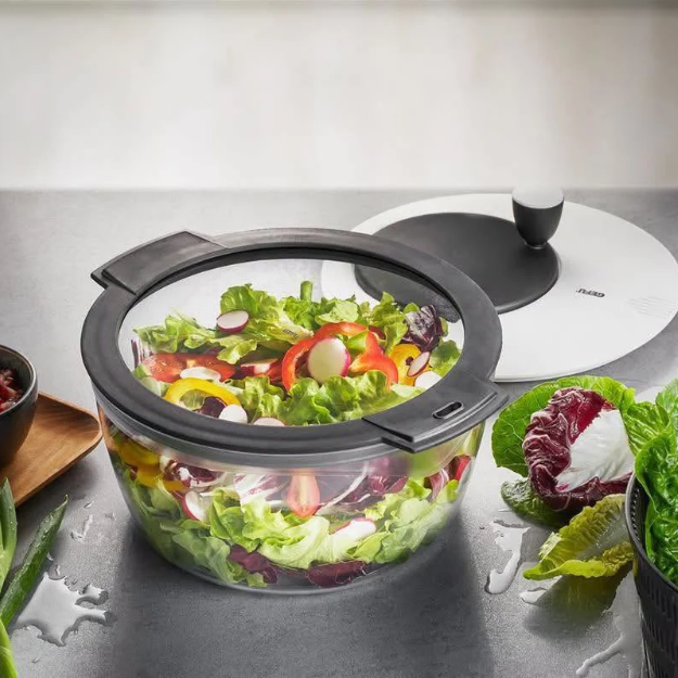 Rổ quay rau kiêm bảo quản thực phẩm Gefu Rotare Set Salad Spinner + Stay-fresh Lid 00182 3L 4in1 kèm nắp bảo quản