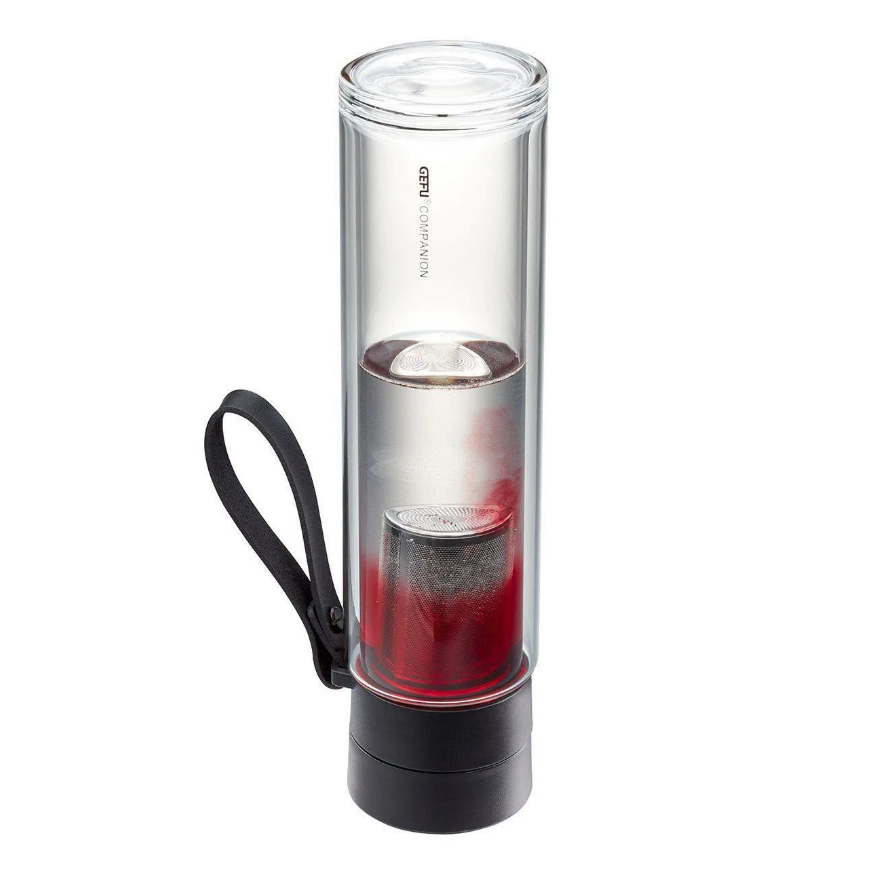 Bình thủy tinh borosilicate 2 lớp pha trà, ủ cold brew có túi xách và quai da mang đi GEFU 12796 Companion 450ml 2in1