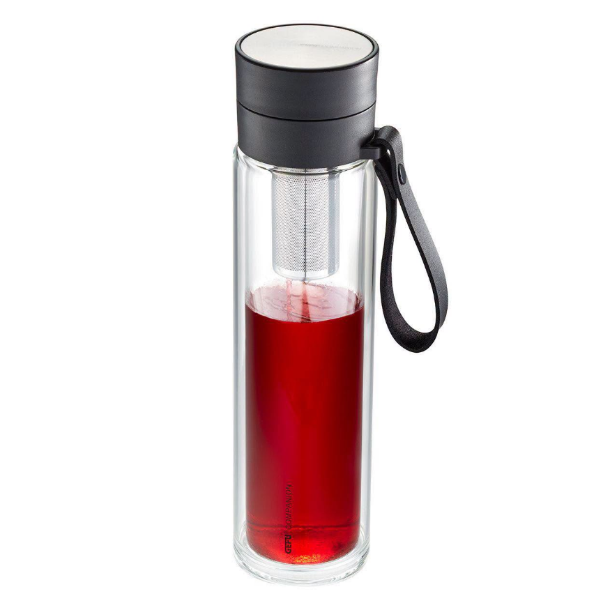 Bình thủy tinh borosilicate 2 lớp pha trà, ủ cold brew có túi xách và quai da mang đi GEFU 12796 Companion 450ml 2in1