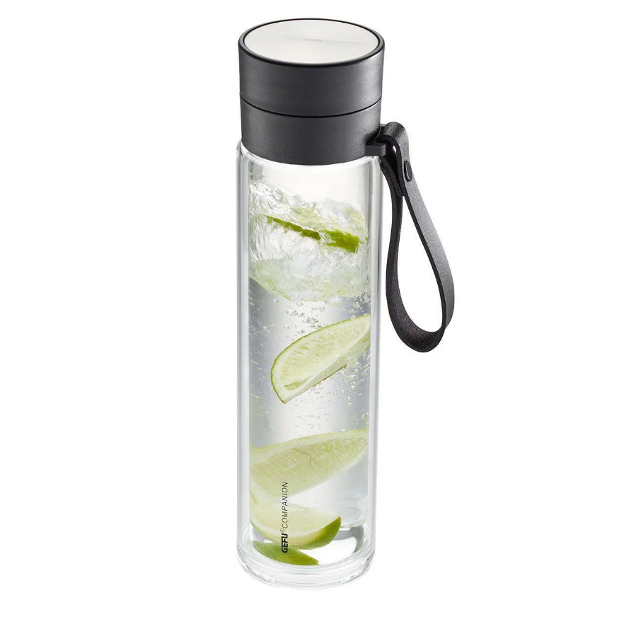 Bình thủy tinh borosilicate 2 lớp pha trà, ủ cold brew có túi xách và quai da mang đi GEFU 12796 Companion 450ml 2in1