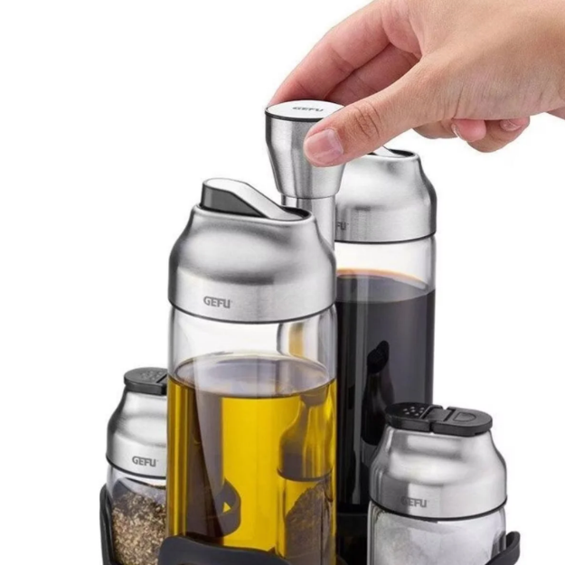 Set 2 bình 400ml + 2 lọ 120ml đựng gia vị dầu giấm kèm giá xoay Gefu Kippo Vinegar-Oil and Spice Cruet Stand 33734