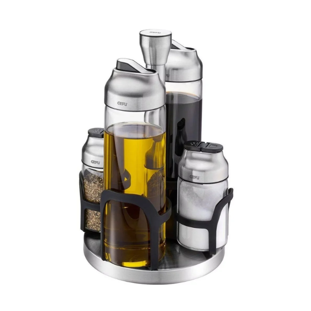 Set 2 bình 400ml + 2 lọ 120ml đựng gia vị dầu giấm kèm giá xoay Gefu Kippo Vinegar-Oil and Spice Cruet Stand 33734