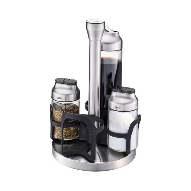 Set 2 bình 400ml + 2 lọ 120ml đựng gia vị dầu giấm kèm giá xoay Gefu Kippo Vinegar-Oil and Spice Cruet Stand 33734