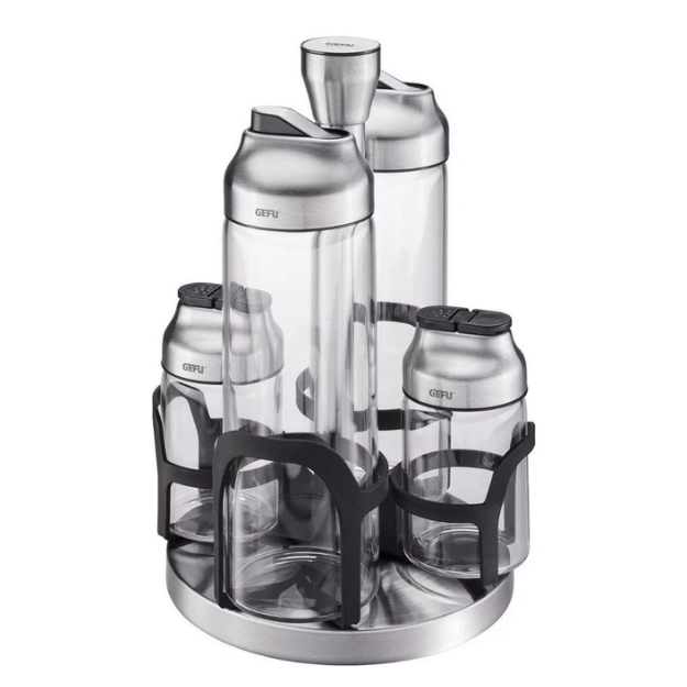 Set 2 bình 400ml + 2 lọ 120ml đựng gia vị dầu giấm kèm giá xoay Gefu Kippo Vinegar-Oil and Spice Cruet Stand 33734