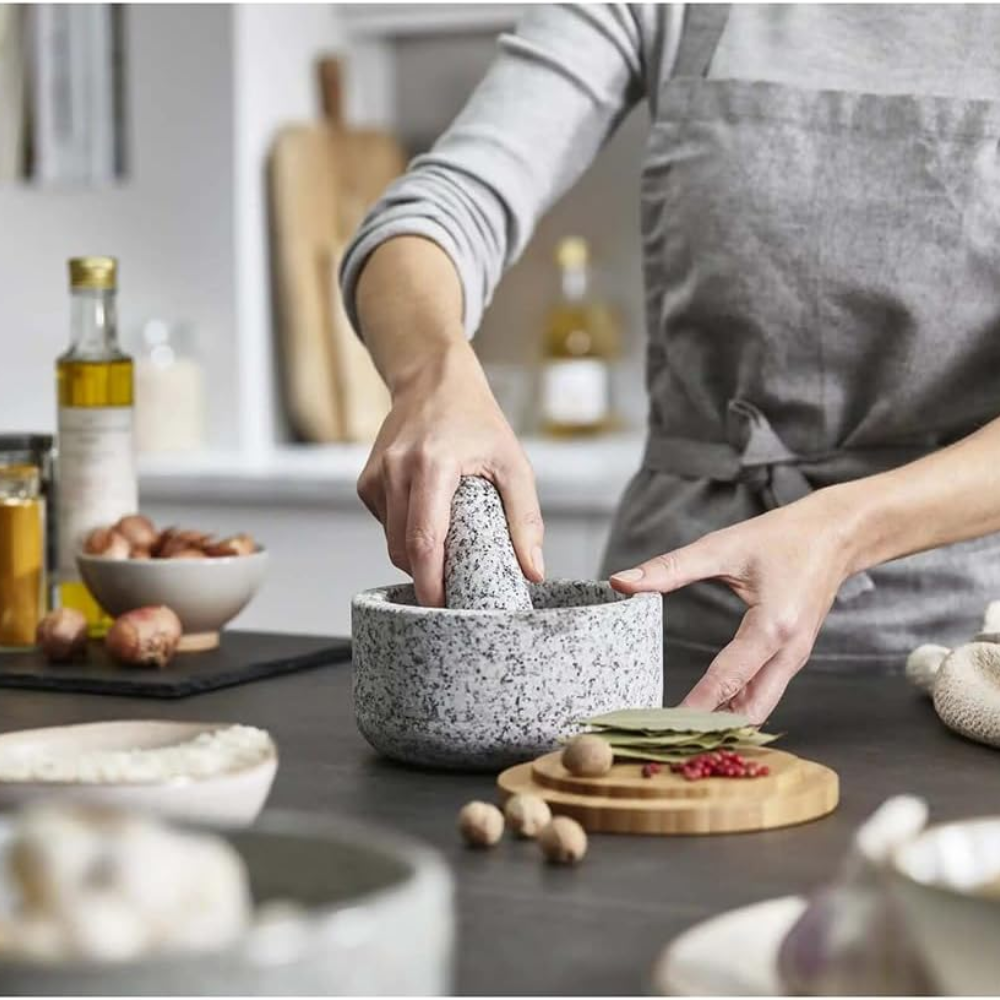 Bộ chày cối Joseph Joseph 20176 Dash Pestle & Mortar with Bamboo Lid - Granite (kèm nắp tre)