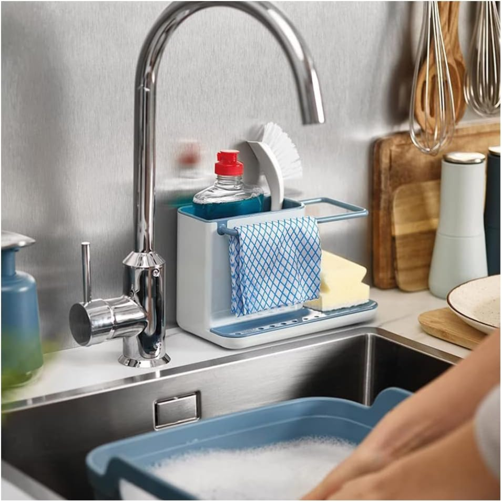 Hộp đựng dụng cụ cọ rửa Joseph Joseph 85180 Caddy Kitchen Sink Area Organiser màu xanh trắng