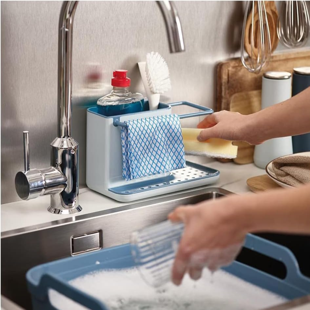 Hộp đựng dụng cụ cọ rửa Joseph Joseph 85180 Caddy Kitchen Sink Area Organiser màu xanh trắng