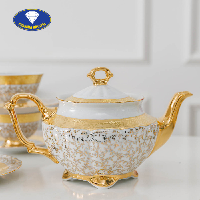 Bohemia - Bộ ấm trà sứ Tiệp mạ vàng LB011