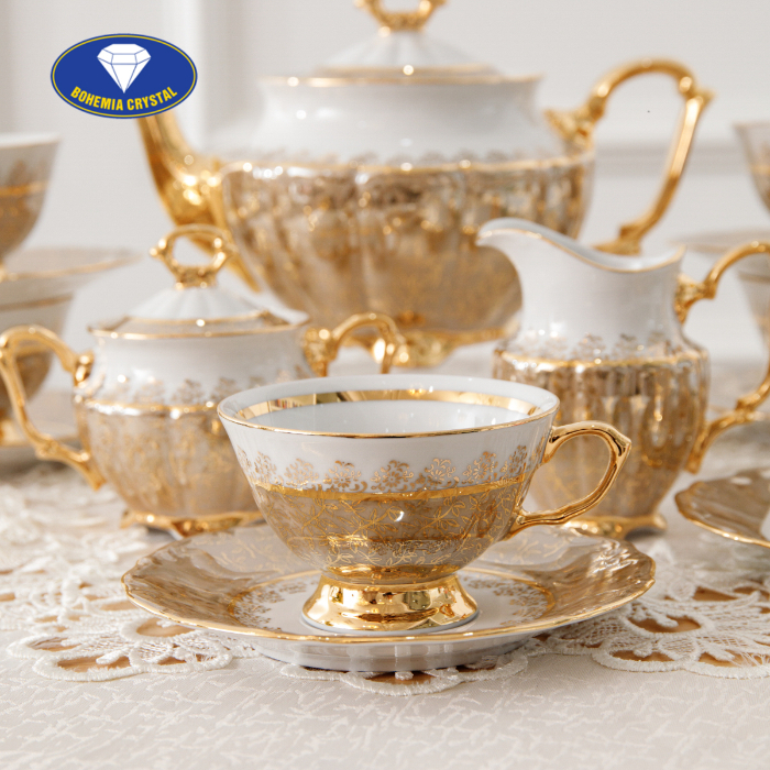 Bohemia - Bộ ấm trà sứ Tiệp mạ vàng LH011