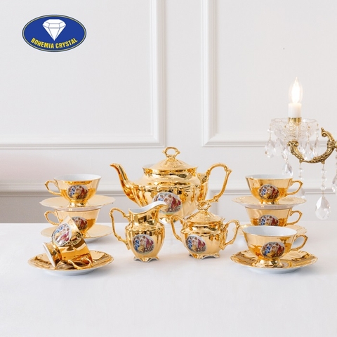 Bohemia - Bộ ấm trà sứ Tiệp mạ vàng ZLATO GR