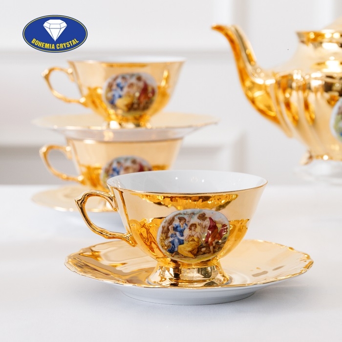 Bohemia - Bộ ấm trà sứ Tiệp mạ vàng ZLATO GR