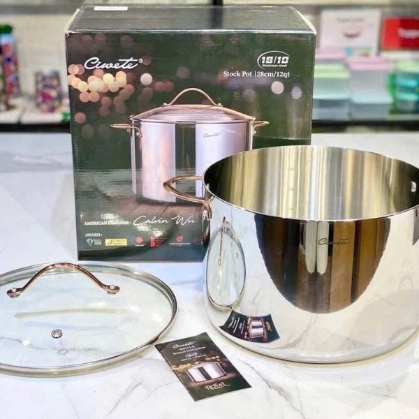 Nồi luộc gà Inox Ciwete 32cm vung kính