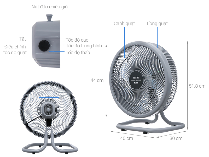 Quạt sàn Tefal Turbo Silence Plus VH686790 màu xám