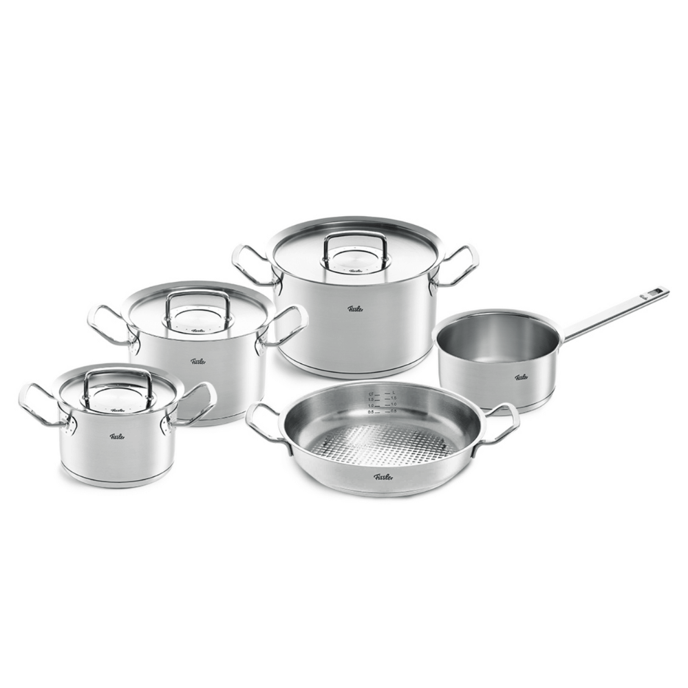 Bộ nồi Fissler Profi 5 món vung thép kèm quánh và chảo 2 quai 24cm made in Germany