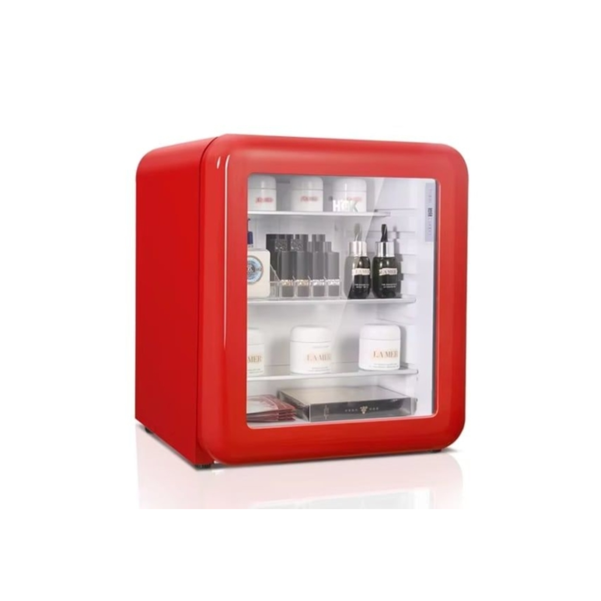 Tủ lạnh đựng mỹ phẩm & đồ uống HCK 48L màu đỏ có mặt kính