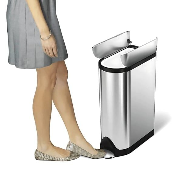 Thùng rác đạp chân nắp mở hình cánh bướm Simplehuman CW2058 18L màu inox