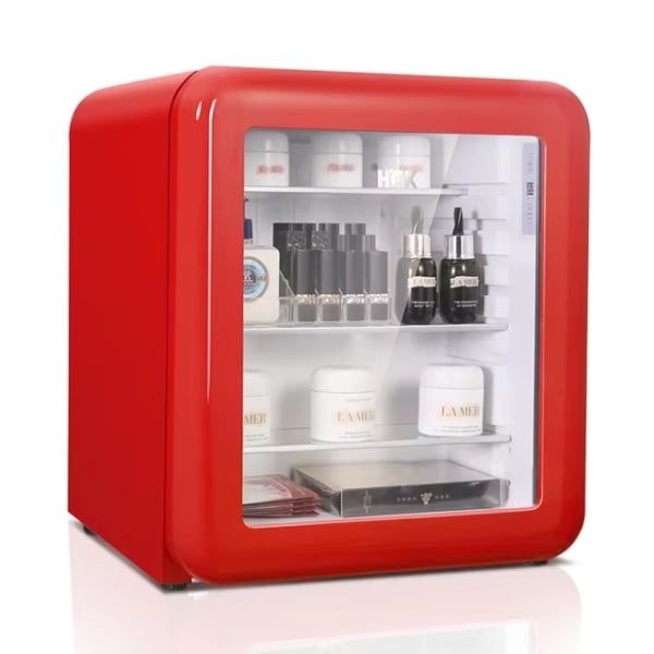 Tủ lạnh đựng mỹ phẩm & đồ uống HCK 48L màu đỏ có mặt kính