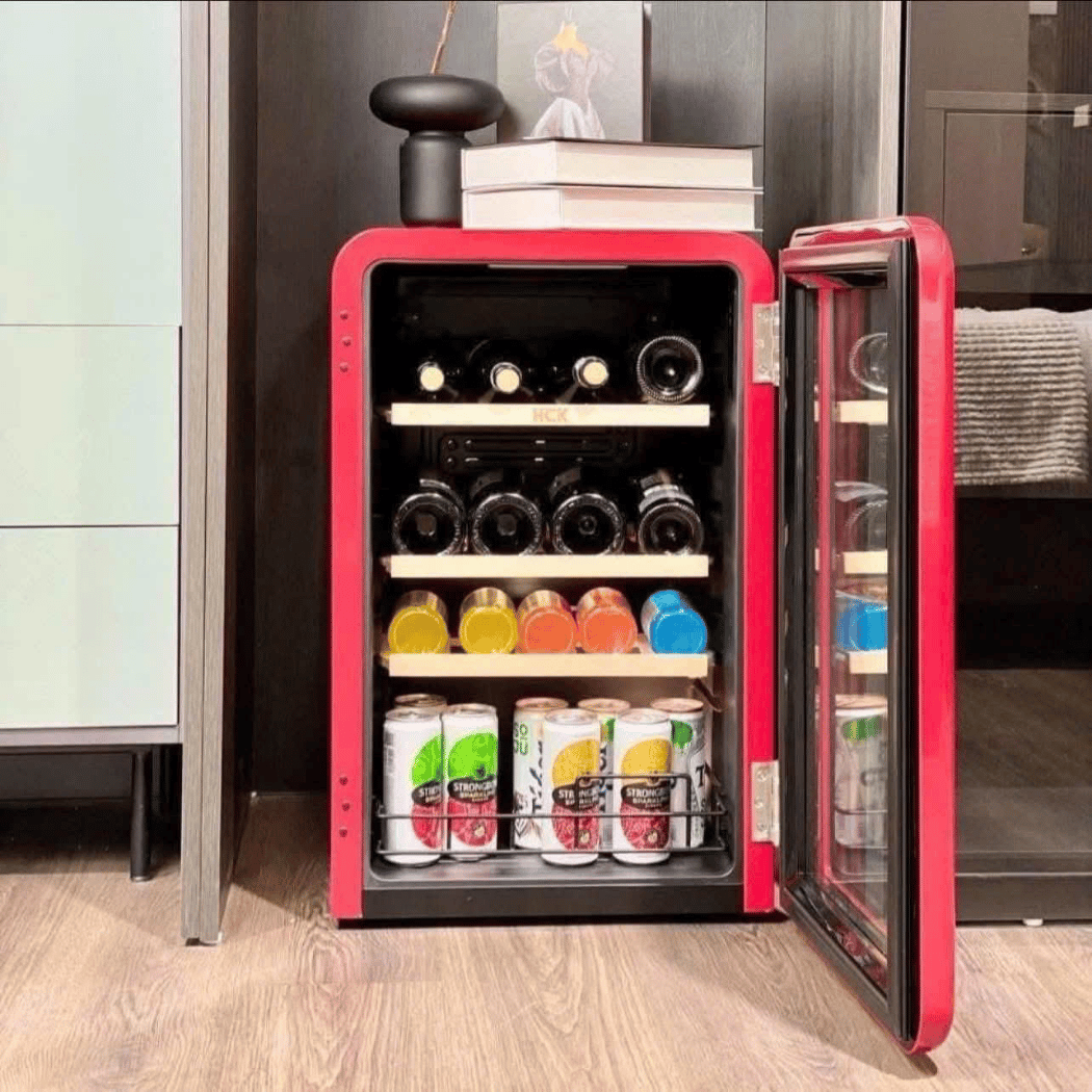 Tủ rượu HCK màu đỏ 22 chai có mặt kính (dung tích 70L)