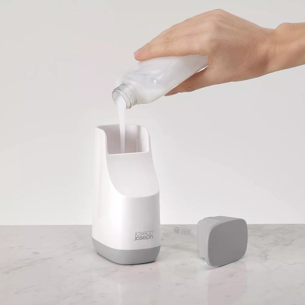 Bình xà phòng Joseph Joseph 70512 Slim Compact Soap Pump màu trắng xám