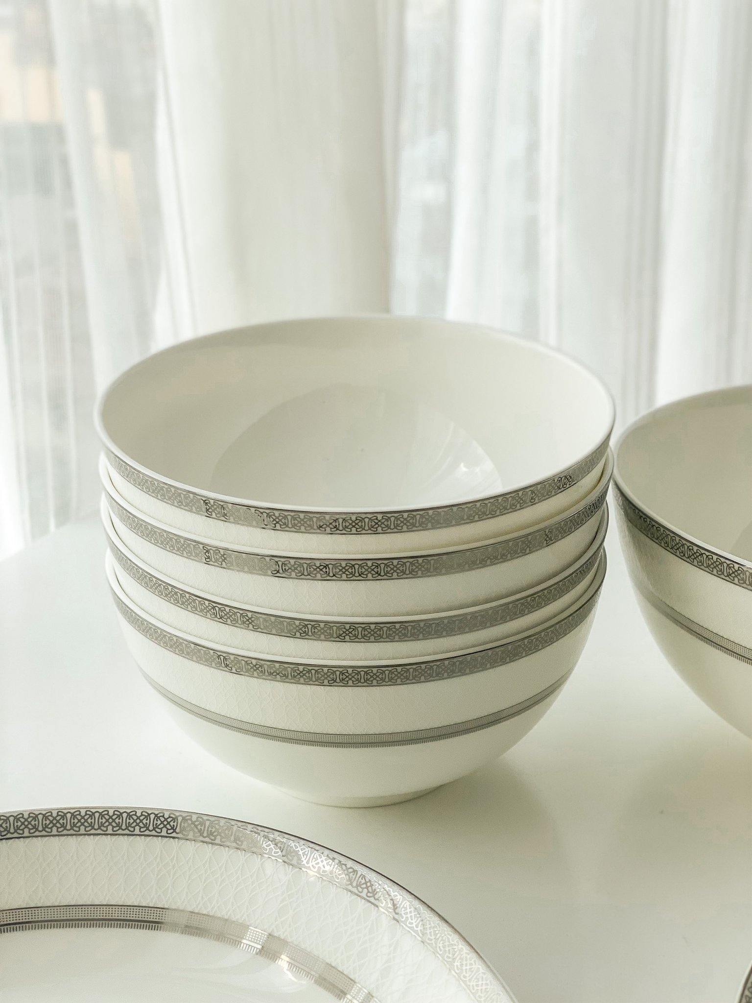 Bộ đồ ăn sứ xương bạch kim anh 50 sản phẩm