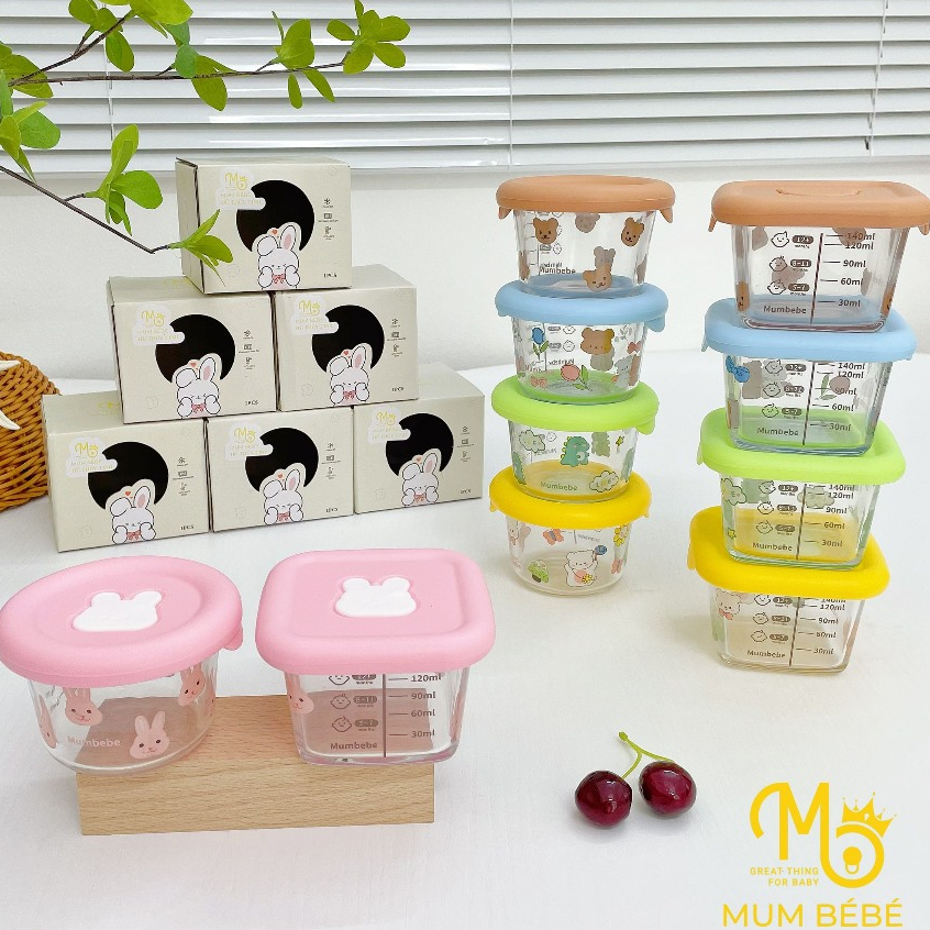 Hộp trữ đông thủy tinh Mum Bébé nắp vuông (Dung tích 160ml - Chia vạch 140ml)