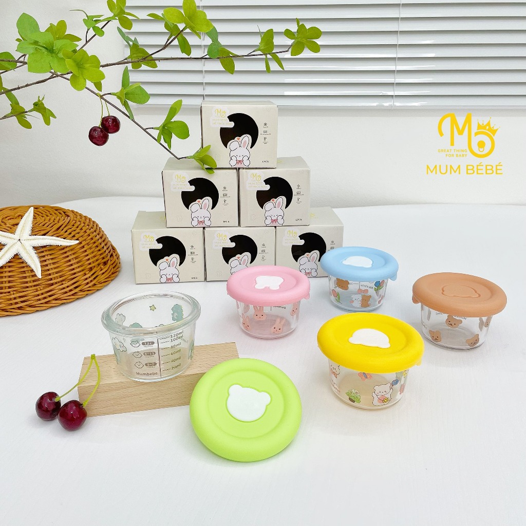 Hộp trữ đông thủy tinh Mum Bébé nắp tròn (Dung tích 140ml - Chia vạch 120ml)
