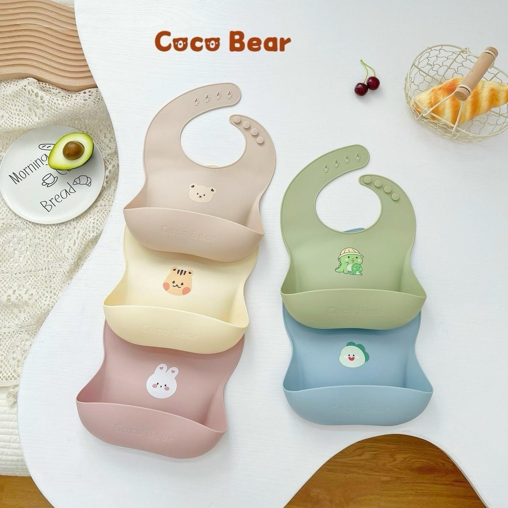 Yếm ăn dặm silicone có máng hứng Coco Bear