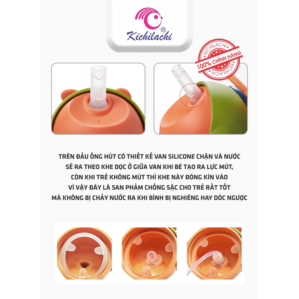 Bình tập uống nước nhựa Tritan Kichilachi chong chóng 300ml chống sặc cho bé từ 6 tháng
